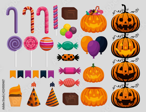 happy halloween celebration set icons