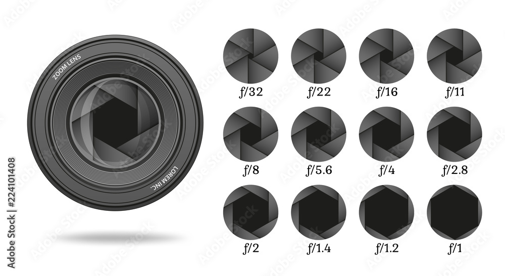 Aperture icon set with value numbers. Camera shutter lens diaphragm row.  Vector illustration. Stock-Vektorgrafik | Adobe Stock