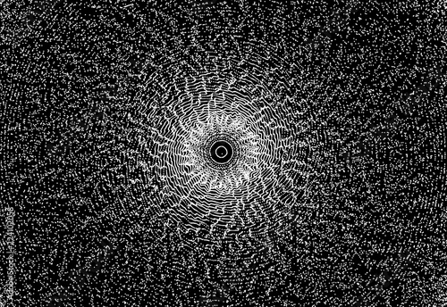 Abstract circular background with dynamic dots. Radial structure for science or technology.  Network illustration with particle. 3D grid surface.
