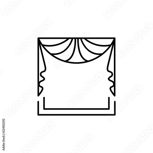 Vector illustration of fabric valance with central fan drapery. Line icon of window shade. Isolated on white background