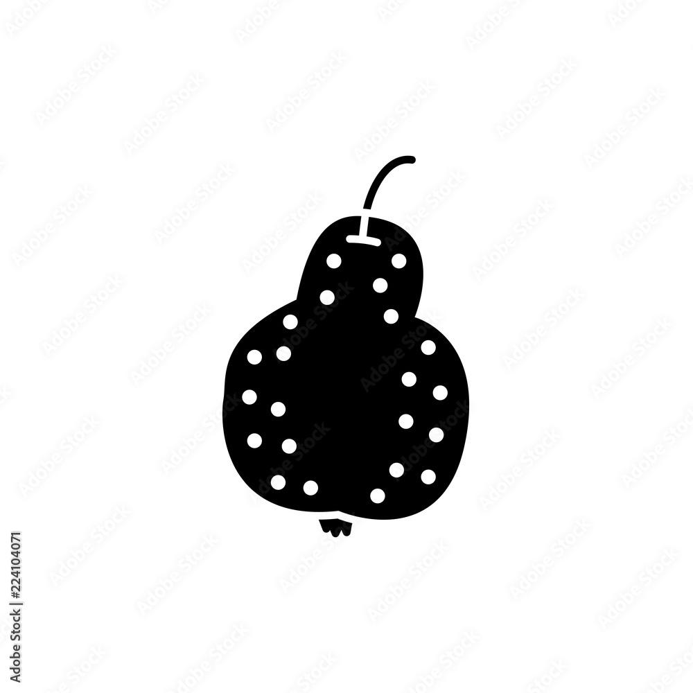 Obraz premium Black & white vector illustration of pear. Flat icon of fresh fruit. Vegan & vegetarian food. Health eating ingredient. Isolated object