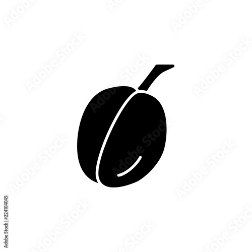 Black & white vector illustration of plum. Flat icon of fresh fruit. Vegan & vegetarian food. Health eating ingredient. Isolated object