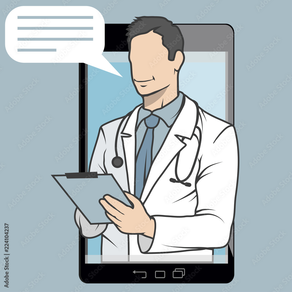 online medical doctor, online consultation and support, mobile medicine emblem, icon, symbol, illustration, vector, online doctor, medical concept, internet health service, vector graphics to design