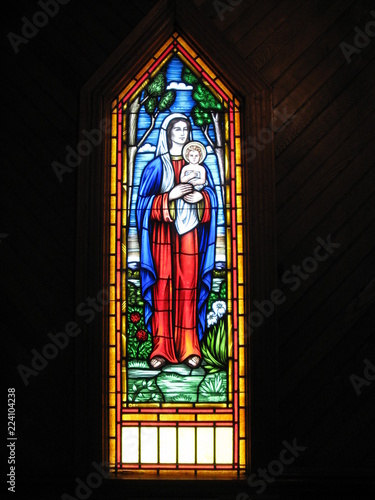stained glass Mary