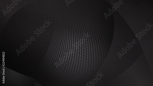Abstract background of curved surfaces and halftone dots in black and gray colors