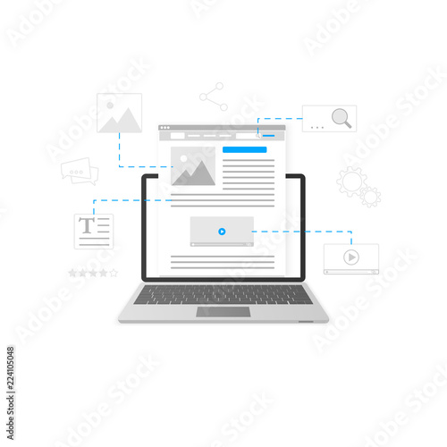 Website development. Blogging and content production concept. Business blogging service. Vector illustration © Ihor