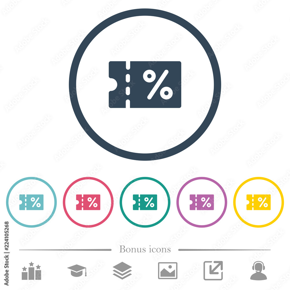 Coupon flat color icons in round outlines Coupon flat color icons in round outlines
