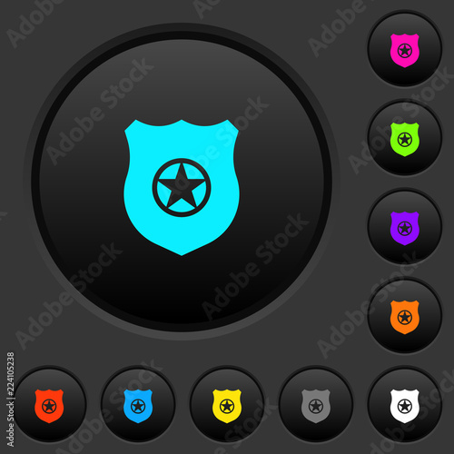 Police badge dark push buttons with color icons