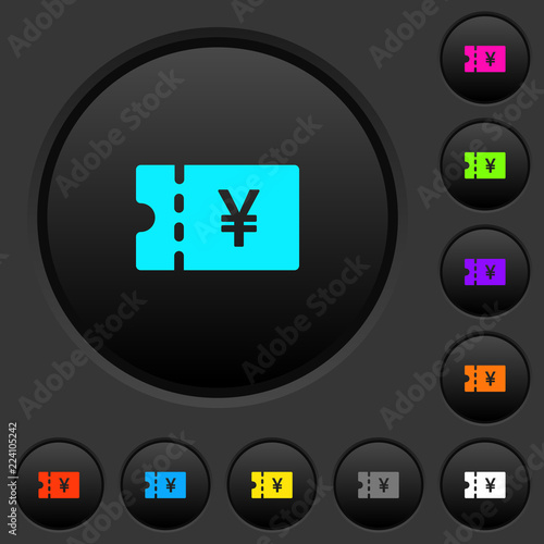 Japanese Yen discount coupon dark push buttons with color icons