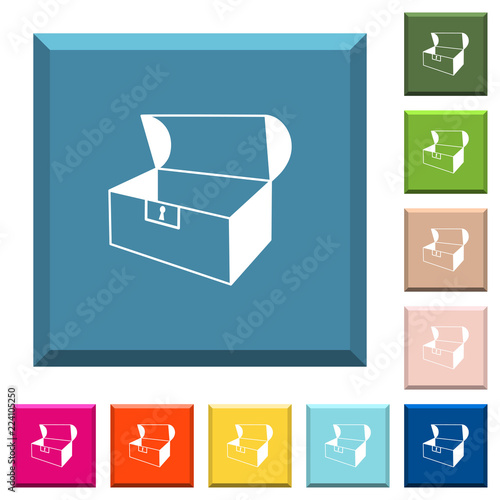 Empty open coffer white icons on edged square buttons