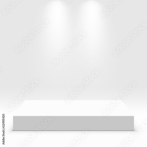 White podium for exhibit. Illustration isolated on background. Graphic concept for your design