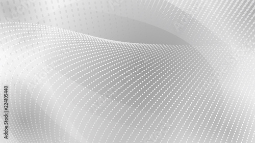 Abstract background of curved surfaces and halftone dots in white and gray colors
