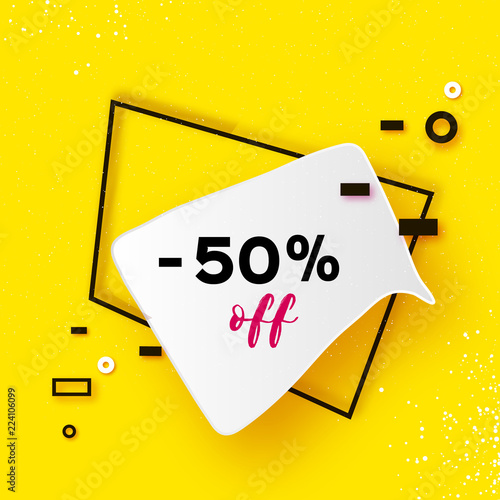 Sale tag, Special offer banner template. Trendy Geometric quote elemets Frame for text in paper cut style. For brochure, flyer or presentations design. Simple geometry. Yellow.
