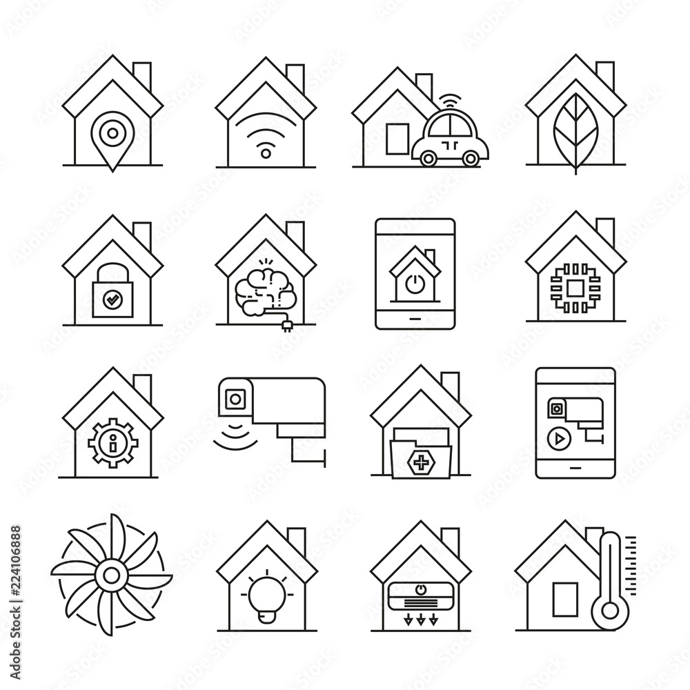 Fototapeta premium home automation and smart home icons outline on white background