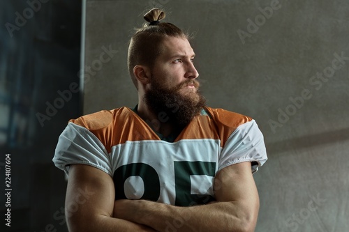 Portrait of bearded american football player