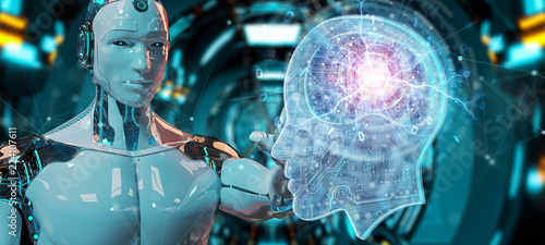 Konstfotografi Cyborg creating artificial intelligence 3D rendering