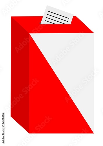 Urna wyborcza z kartą do głosowania, ilustracja wektorowa na białym tle bez godła