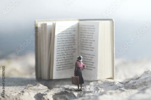 surreal journey of a woman inside the story of an adventurous book photo