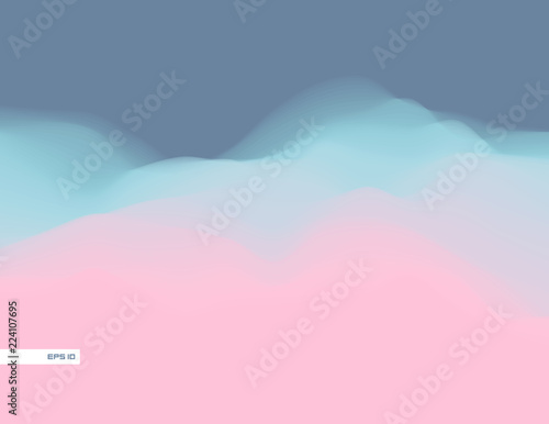 Colorful fluid dynamic wavy structure. Soft smooth gradient surface. Modern abstract illustration. Pale mild clouds. Flowing digital vapor. Futuristic background wallpaper. Element of design.
