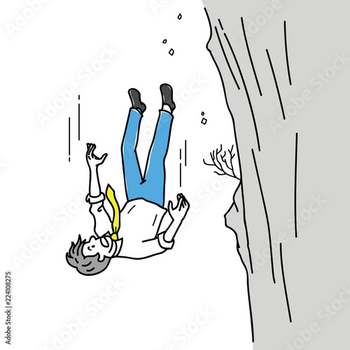 Businessman falling down from cliff