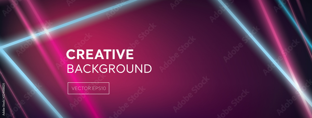 Modern vivid colorful laser beams on abstract dark purple pink banner background - obrazy, fototapety, plakaty 