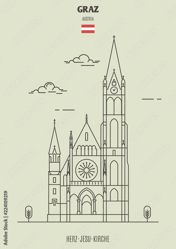 Herz-Jesu-Kirche in Graz, Austria. Landmark icon