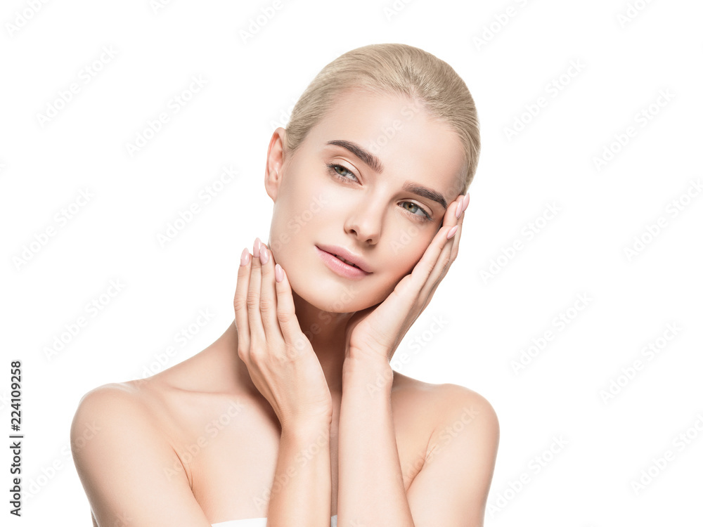Beauty skin pure makeup blonde woman isolated on white Beauty skin pure makeup blonde woman isolated on white