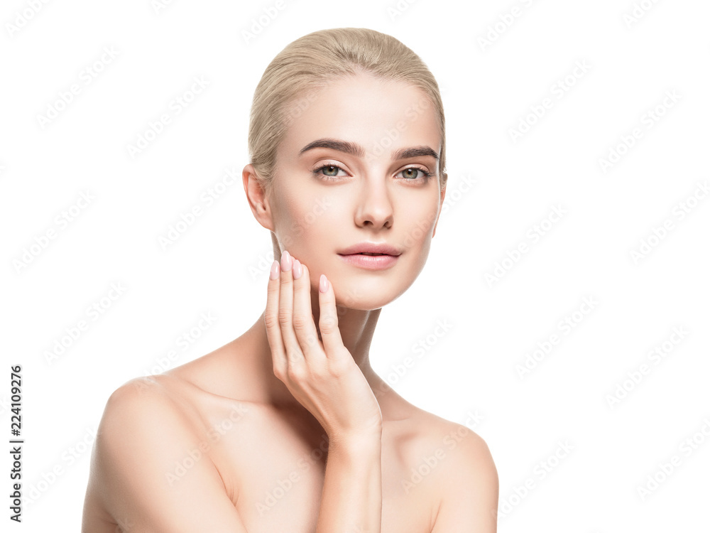 Beauty skin pure makeup blonde woman isolated on white Beauty skin pure makeup blonde woman isolated on white