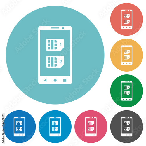 Dual SIM mobile flat round icons