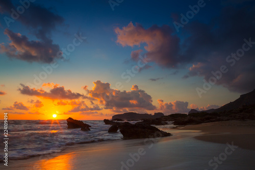 Obraz na płótnie Beach in sunset time. Falasarna, Crete Island, Greece w salonie