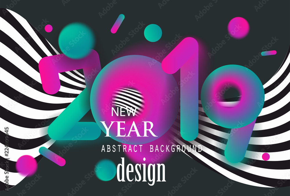 new year 2019 bright colorful background with modern design numbers and abstract elements. Vector illustration new year 2019 bright colorful background with modern design numbers and abstract elements. Vector illustration