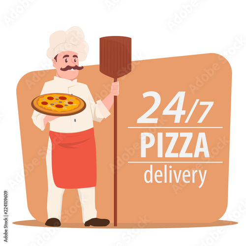 Chef cooking pizza