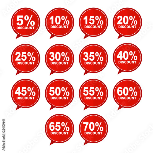 Sale Discount Red Price Tag Icon Set 5 to 70 Off