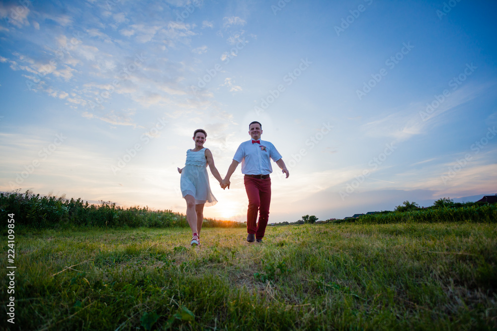 Nature romantic couple in the summer outdoors