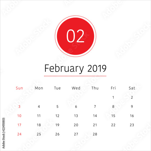 February 2019 desk calendar vector illustration