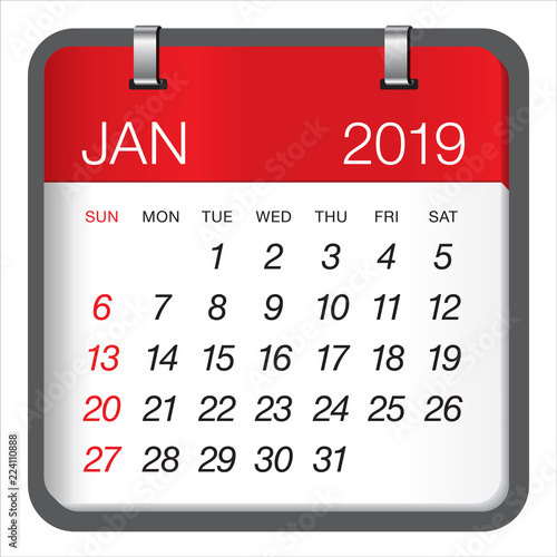 January 2019 monthly calendar vector illustration