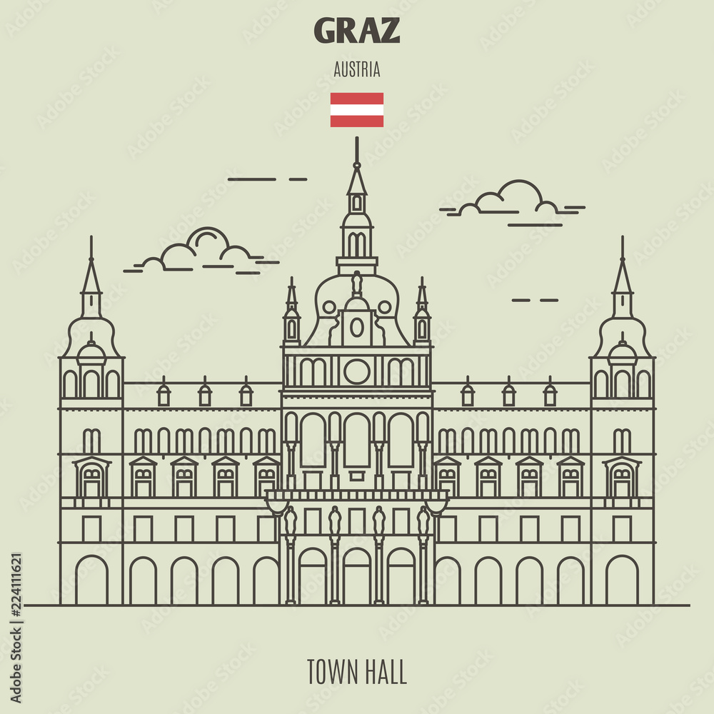Town Hall in Graz, Austria. Landmark icon