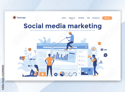 Flat Modern design of wesite template - Social media marketing