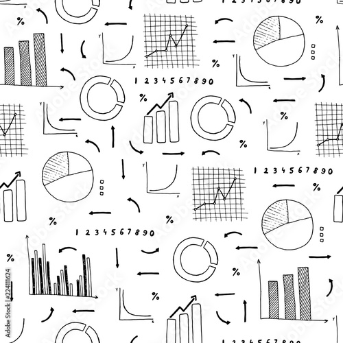 Seamless pattern of  different hand drawn infographic elements w