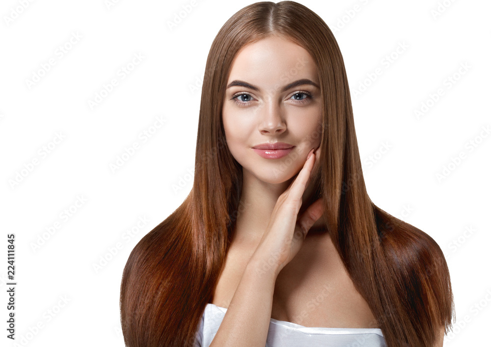 Woman with beautiful long hair isolated on white healthy and shine hairstyle Woman with beautiful long hair isolated on white healthy and shine hairstyle