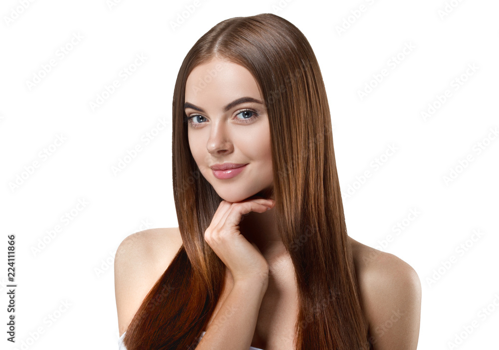 Woman with beautiful long hair isolated on white healthy and shine hairstyle Woman with beautiful long hair isolated on white healthy and shine hairstyle