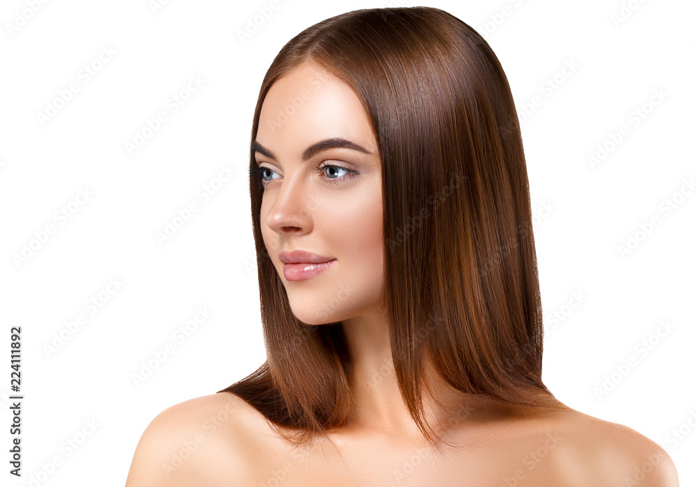 Naklejka premium Woman with beautiful long hair isolated on white healthy and shine hairstyle