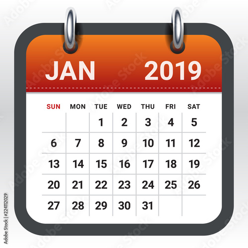 January 2019 monthly calendar vector illustration