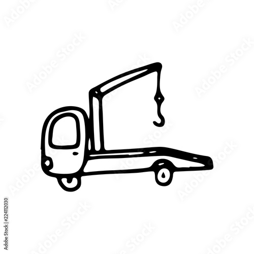 Hand drawn wrecker doodle icon. Hand drawn black sketch. Sign symbol. Decoration element. White background. Isolated. Flat design. Vector illustration