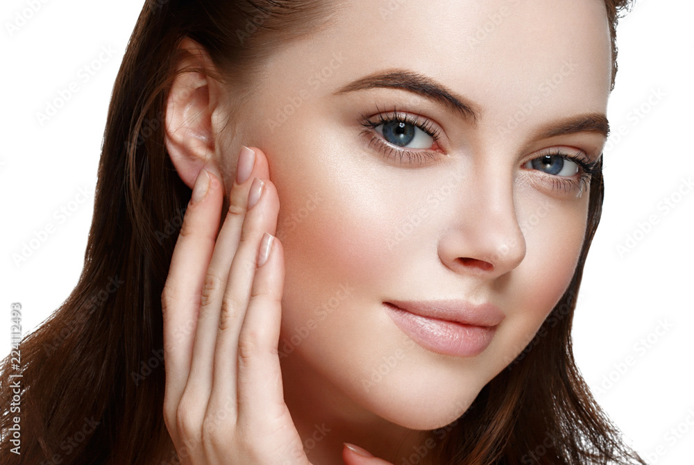 Beautiful face woman closeup isolated on white healthy skin Beautiful face woman closeup isolated on white healthy skin