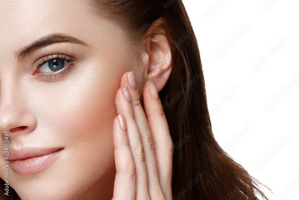Beautiful face woman closeup isolated on white healthy skin Beautiful face woman closeup isolated on white healthy skin