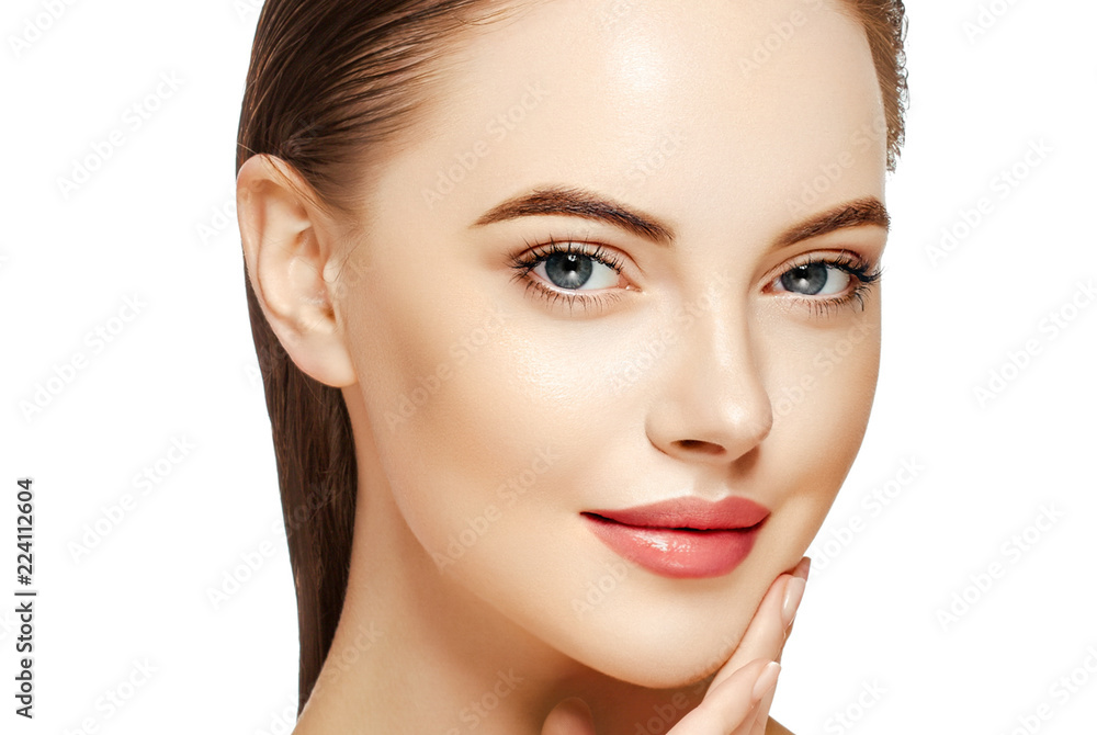 Beautiful face woman closeup isolated on white healthy skin Beautiful face woman closeup isolated on white healthy skin