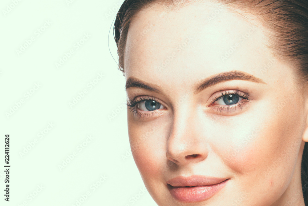Beautiful face woman closeup isolated on white healthy skin Beautiful face woman closeup isolated on white healthy skin