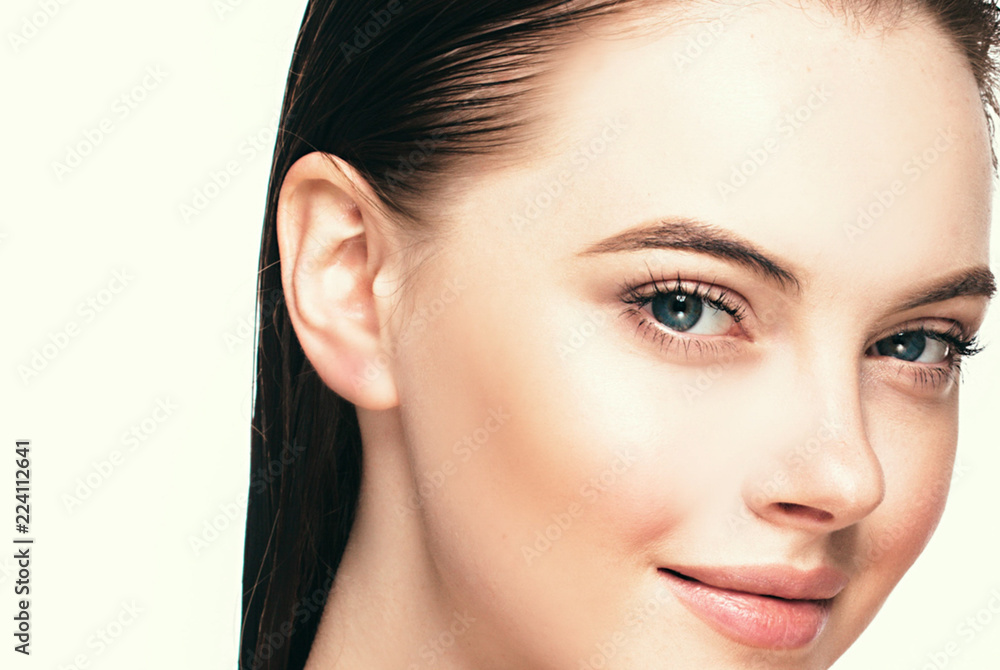 Beautiful face woman closeup isolated on white healthy skin Beautiful face woman closeup isolated on white healthy skin