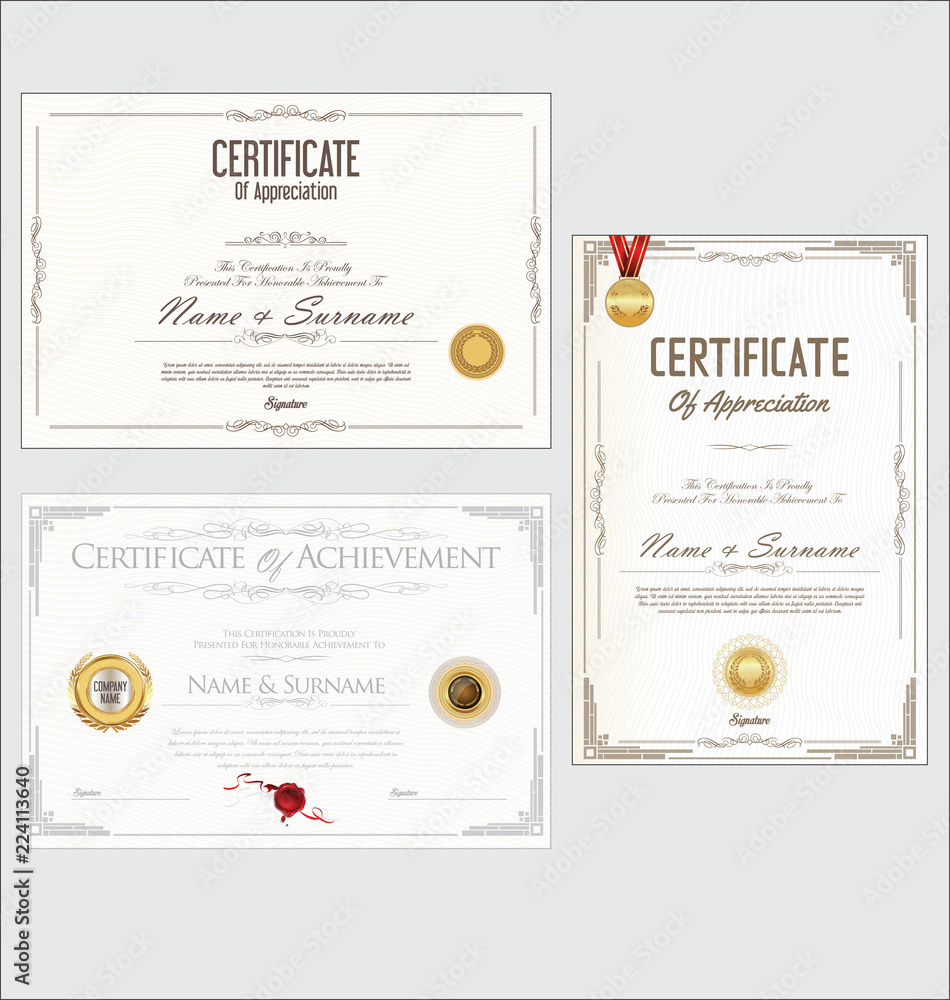 Certificate or diploma retro design collection 